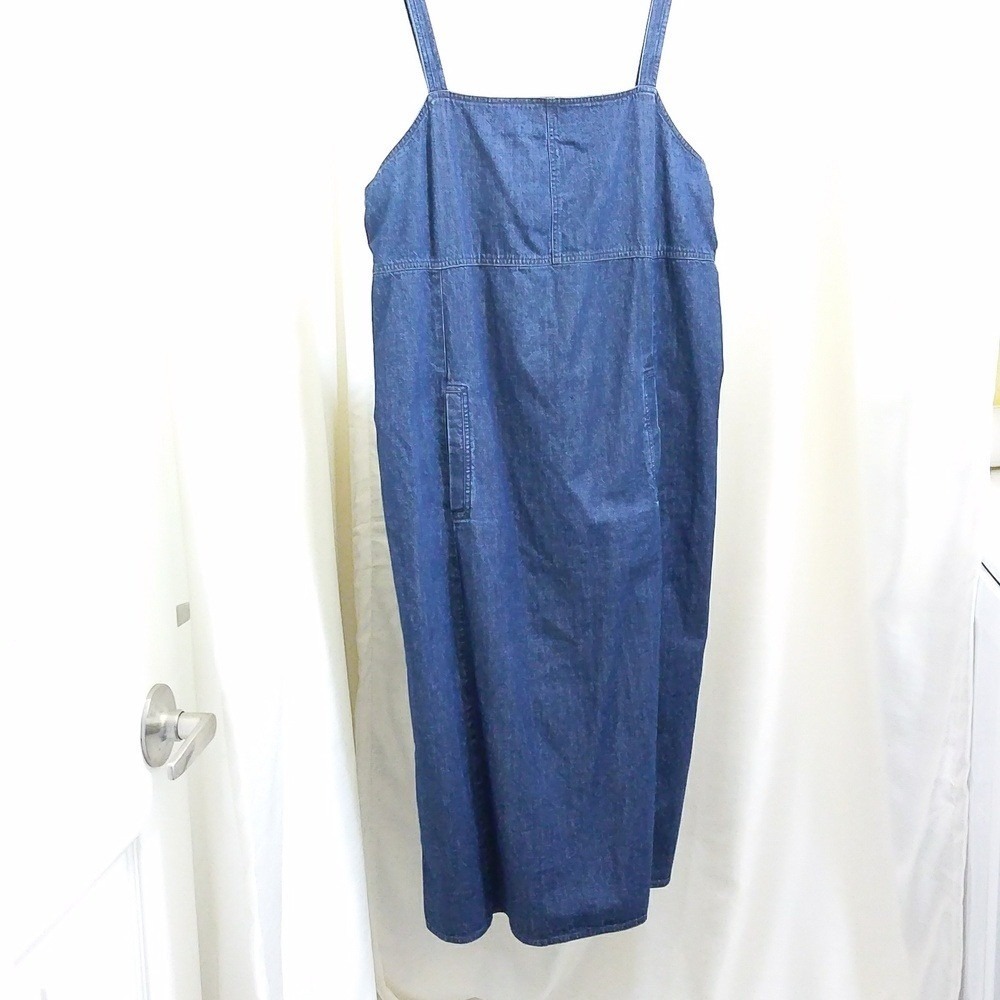 Vintage 90s Elisabeth Liz Claiborne Denim Jumper Dress Midi Sz 16 Straight Shift
